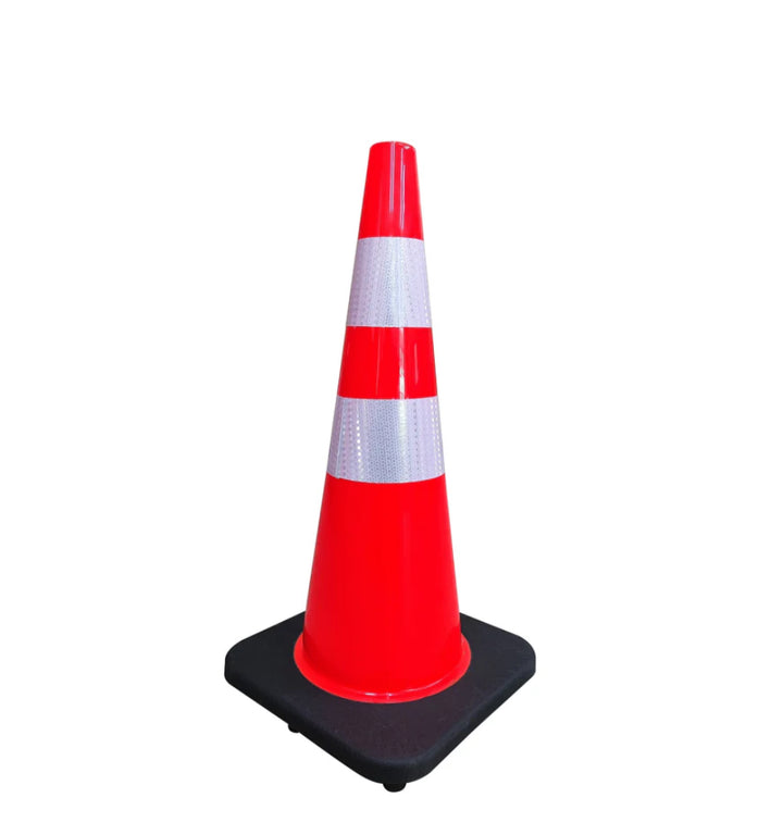28” Traffic Cone, Reflective, Black Base