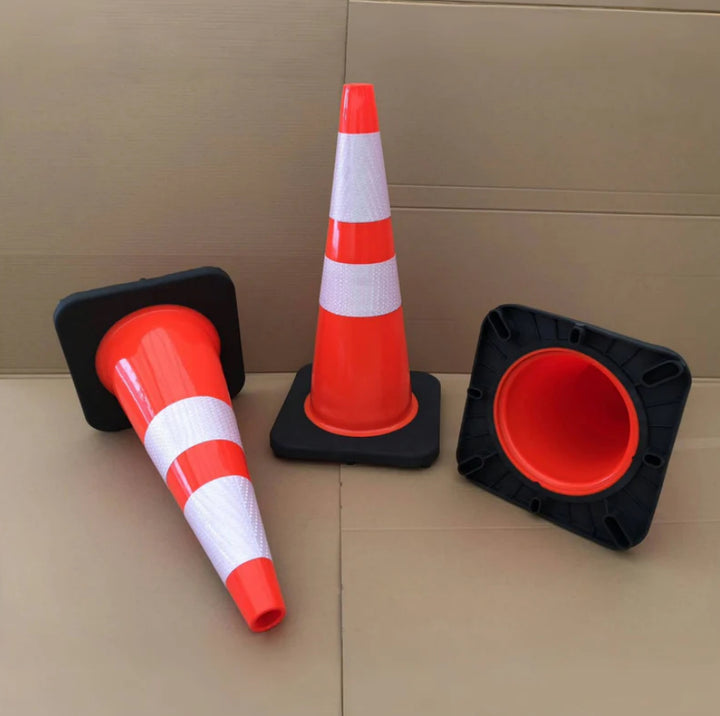 28” Traffic Cone, Reflective, Black Base