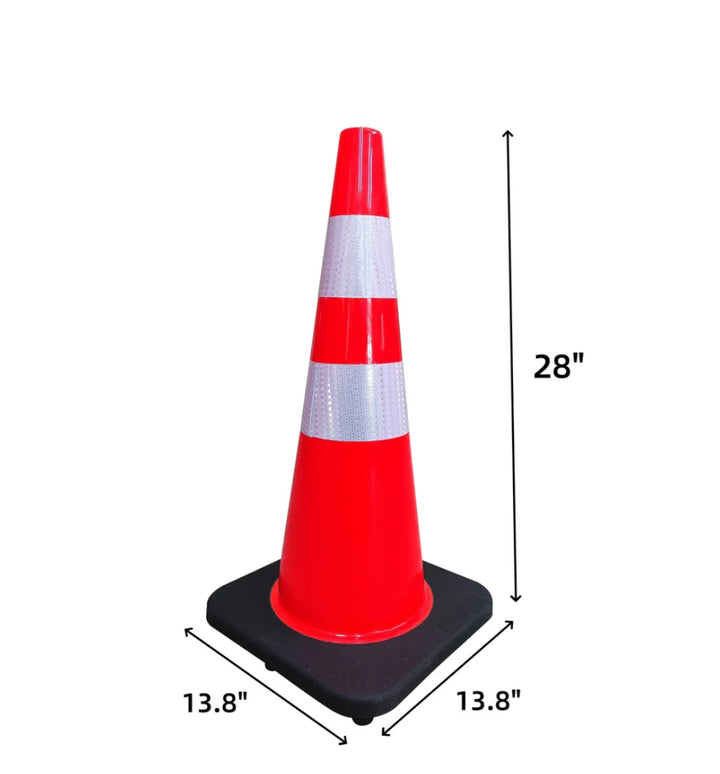 28” Traffic Cone, Reflective, Black Base