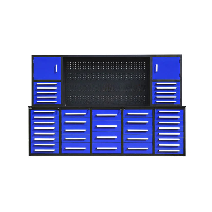 10ft Heavy Duty Workbench Cabinet with 40 Drawers, 2 Cabinets & Pegboard