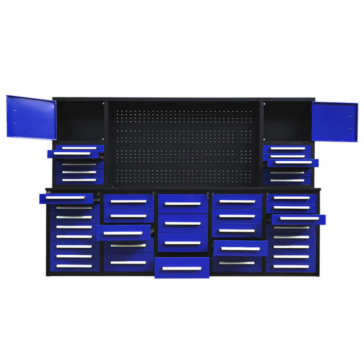 10ft Heavy Duty Workbench Cabinet with 40 Drawers, 2 Cabinets & Pegboard