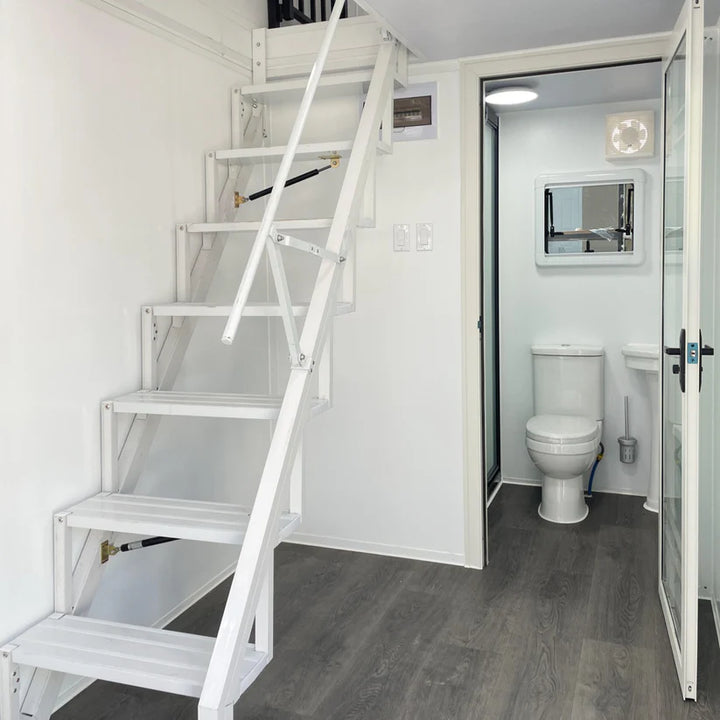 17x7 ft Tiny House with Lift Loft – Portable Prefabricated Home with Galley Kitchen & Bathroom