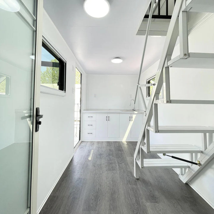 17x7 ft Tiny House with Lift Loft – Portable Prefabricated Home with Galley Kitchen & Bathroom