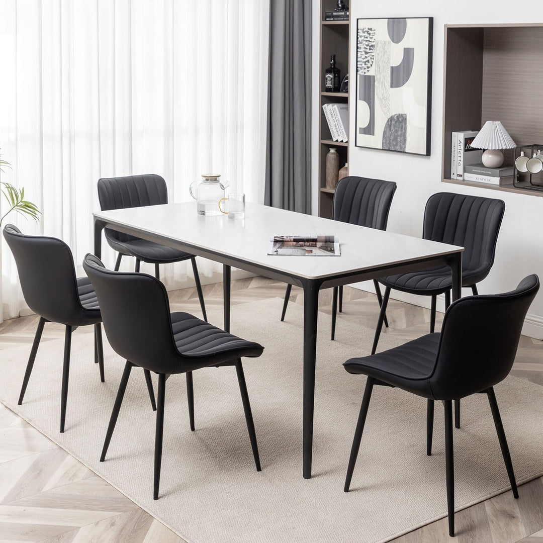 Black Leather Upholstered Dining Chairs Metal Legs