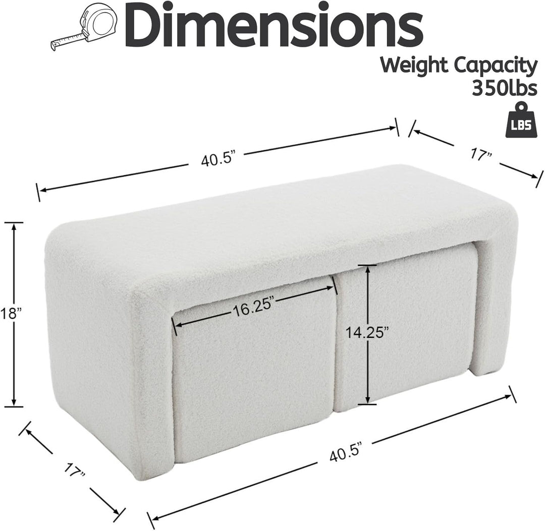 40" White Luxe Velvet Nesting Ottoman Bench