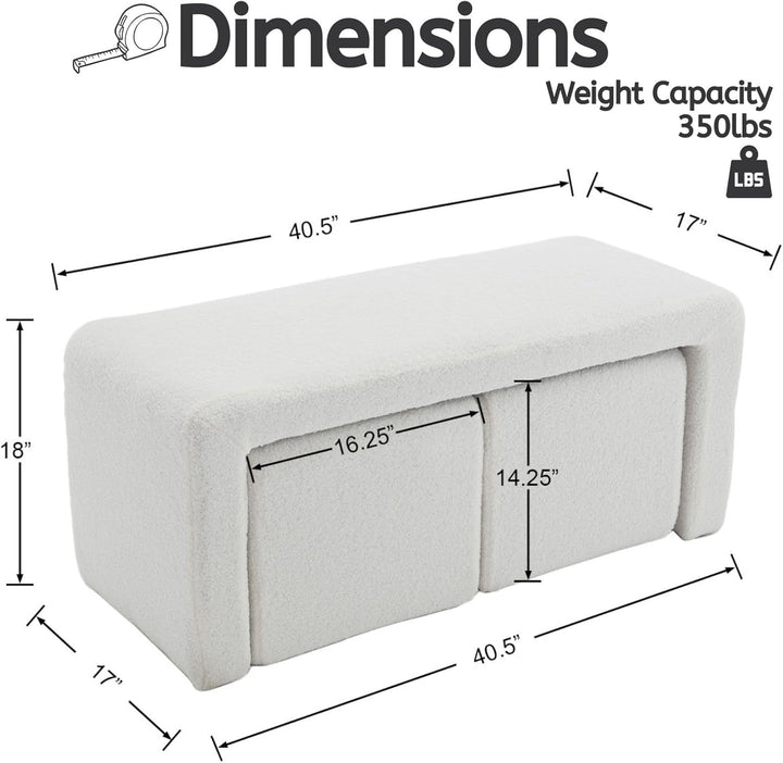 40" White Luxe Velvet Nesting Ottoman Bench