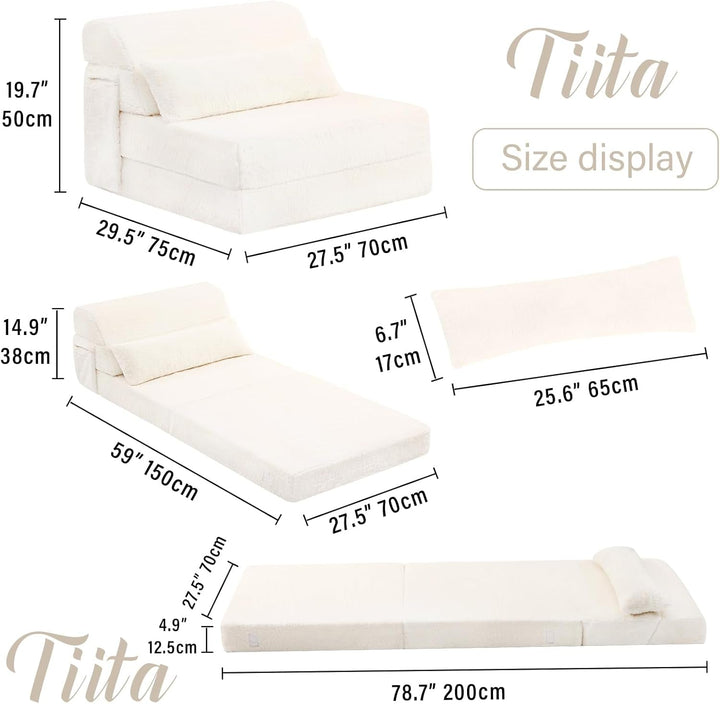Multifunctional Sleeper Sofa Bed Single Size Beige