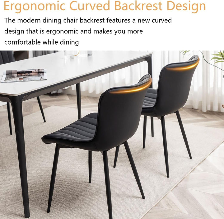 Black Leather Upholstered Dining Chairs Metal Legs