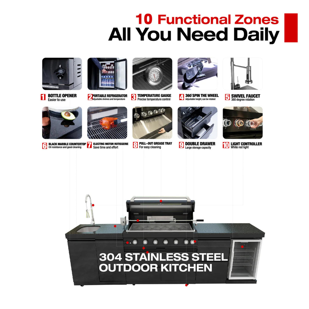 115" 6-Burner Outdoor Kitchen Island Grill
