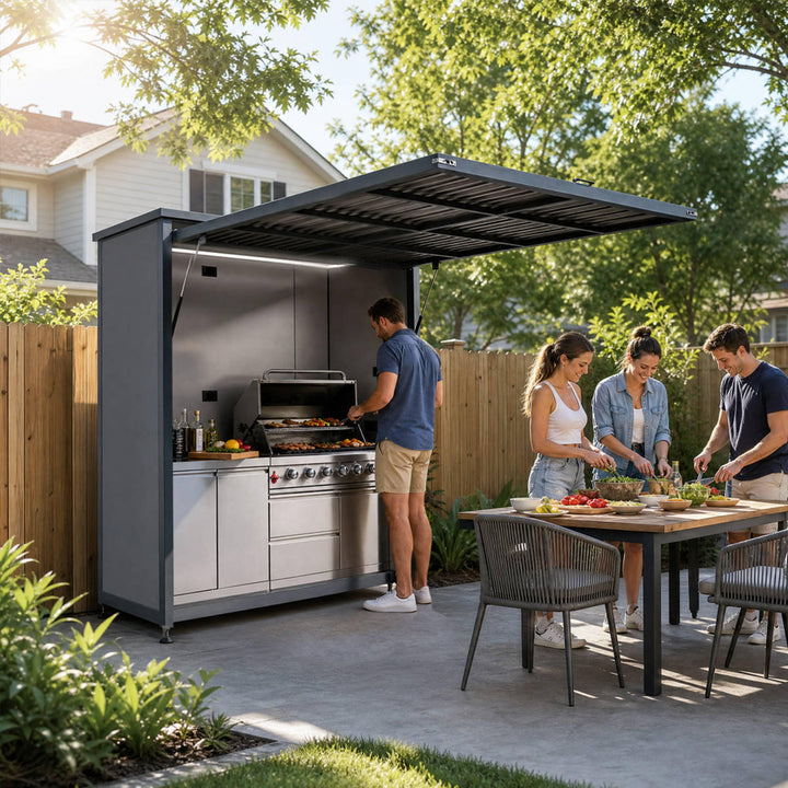 3x7 Outdoor Kitchen Grill Island with Sink & Rotisserie