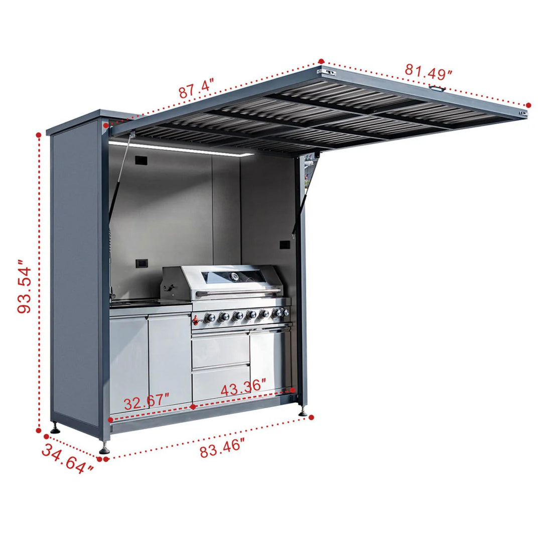 3x7 Outdoor Kitchen Grill Island with Sink & Rotisserie