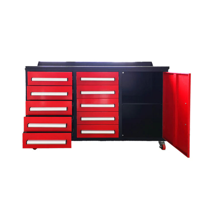5.5ft Heavy Duty Mobile Workbench with 10 Drawers & 1 Cabinet