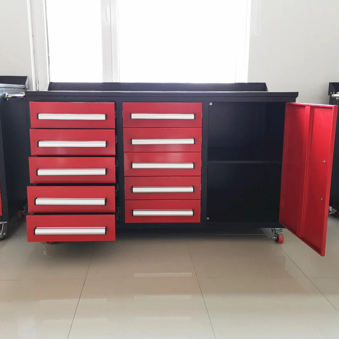 5.5ft Heavy Duty Mobile Workbench with 10 Drawers & 1 Cabinet