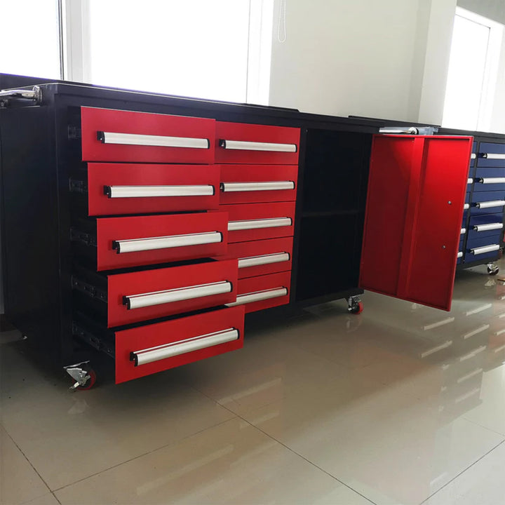 5.5ft Heavy Duty Mobile Workbench with 10 Drawers & 1 Cabinet