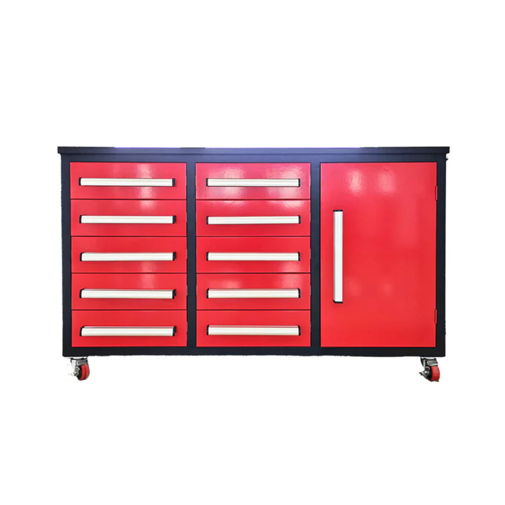 5.5ft Heavy Duty Mobile Workbench with 10 Drawers & 1 Cabinet