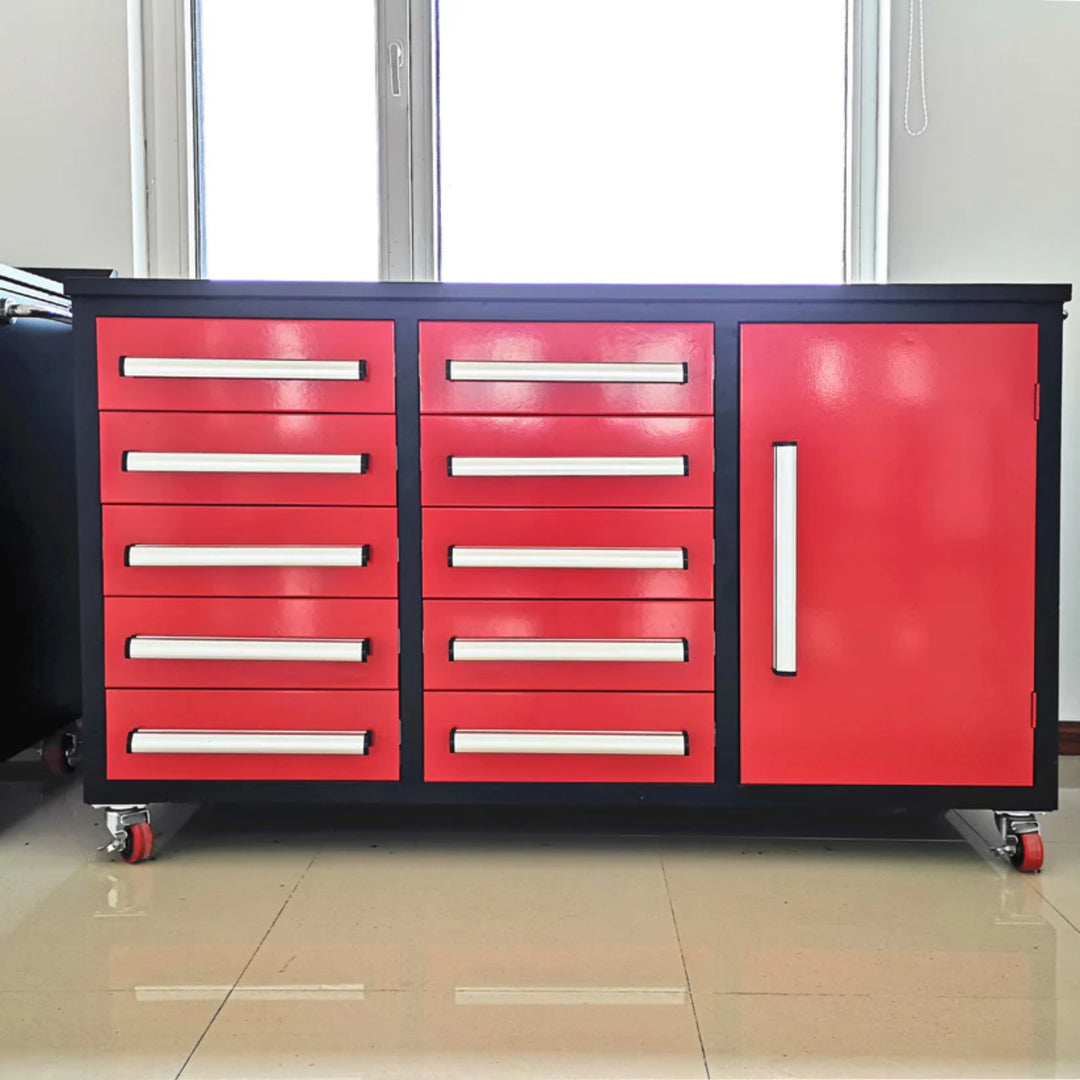 5.5ft Heavy Duty Mobile Workbench with 10 Drawers & 1 Cabinet