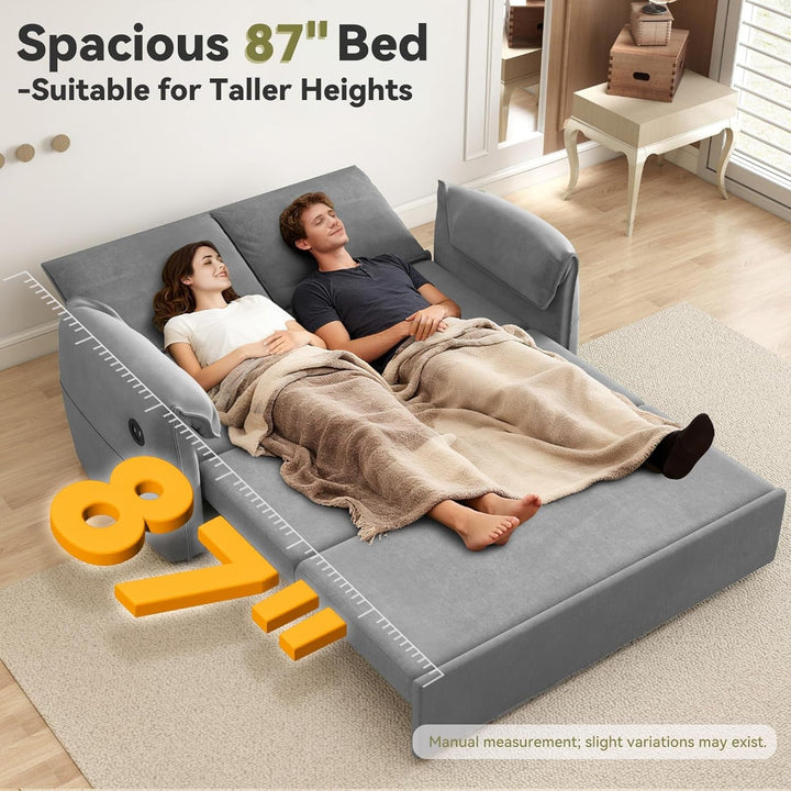 Light Grey Eighty Seven Inch Convertible Sleeper Sofa