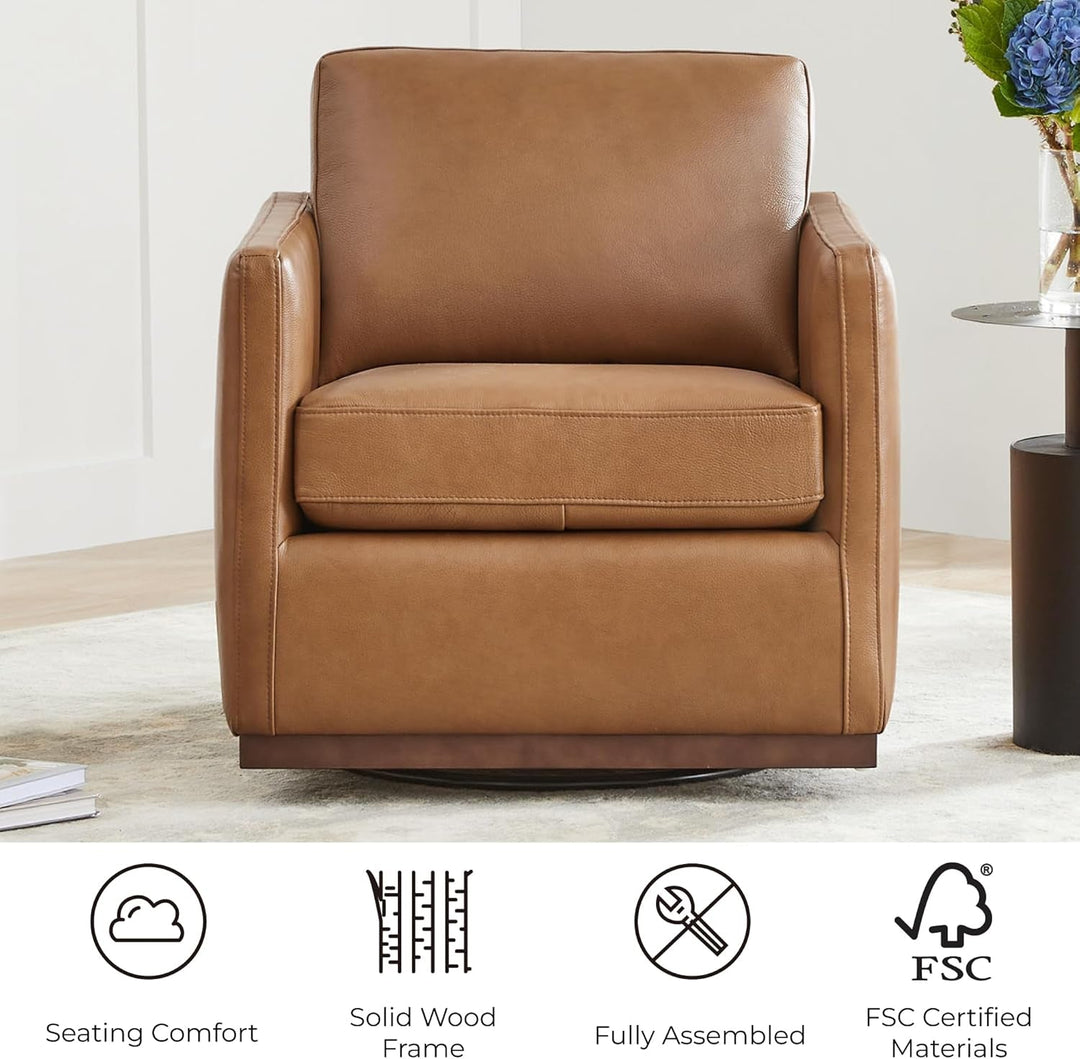 Genuine Leather Swivel Accent Chair Fully Assembled