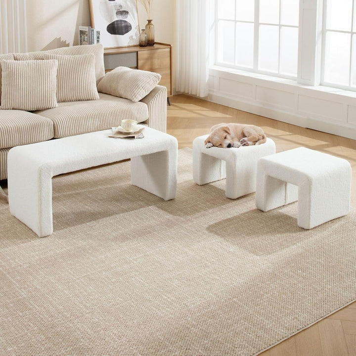 40" White Luxe Velvet Nesting Ottoman Bench