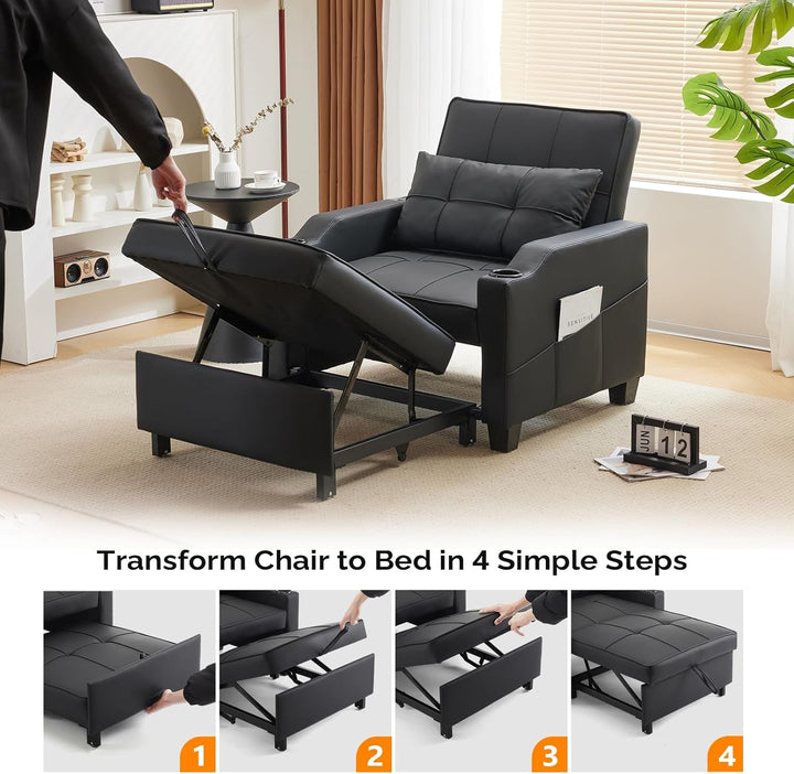 Black Multifunctional Sleeper Chair Sofa Bed Usb Ports