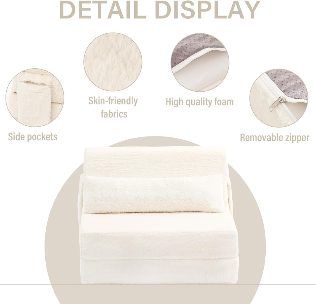 Multifunctional Sleeper Sofa Bed Single Size Beige