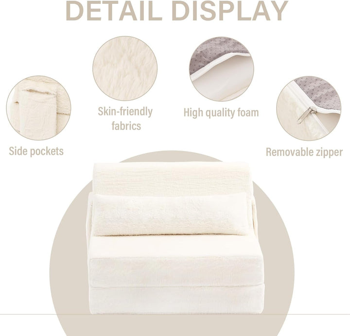 Multifunctional Sleeper Sofa Bed Single Size Beige