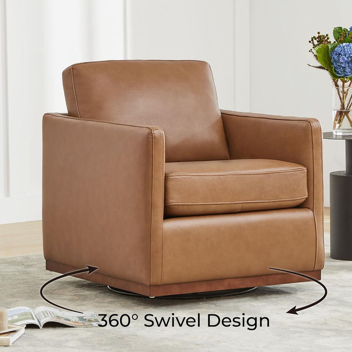 Genuine Leather Swivel Accent Chair Fully Assembled