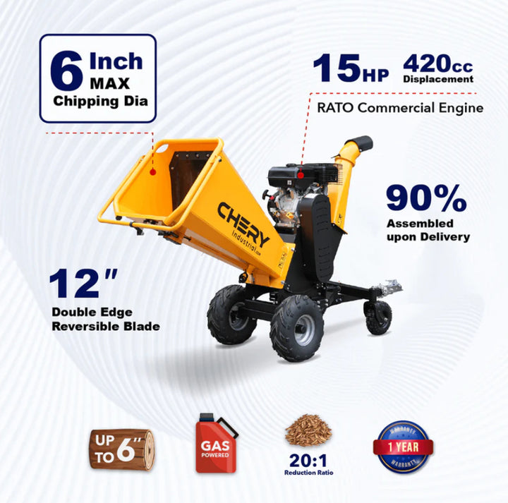 6” 15 HP 420cc Gas Powered Wood Chipper
