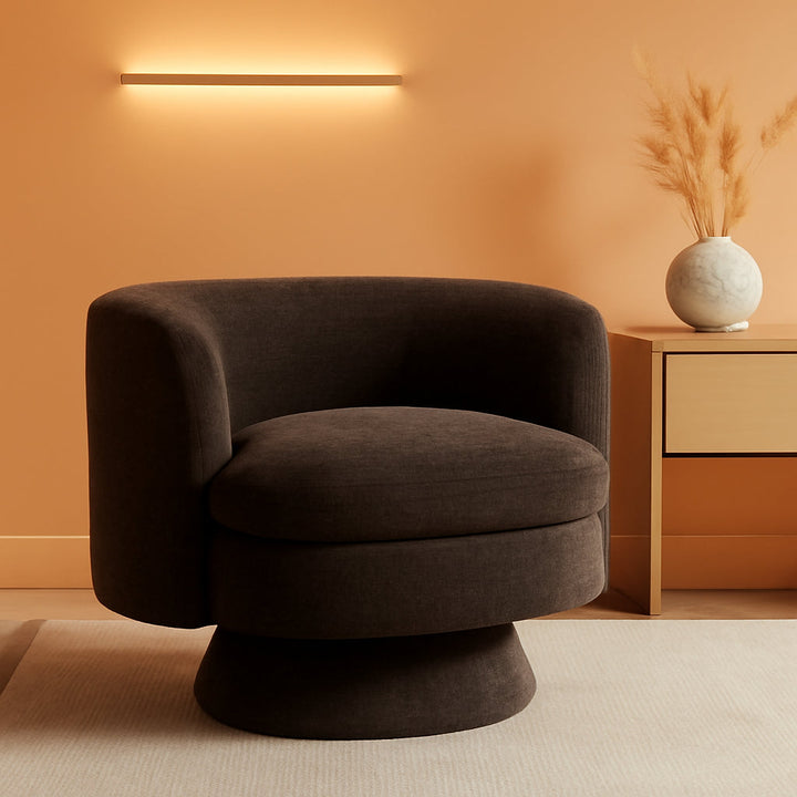 360 Degree Swivel Chair Espresso Velvet Upholstery