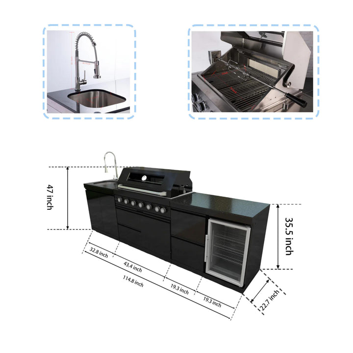 115" 6-Burner Outdoor Kitchen Island Grill