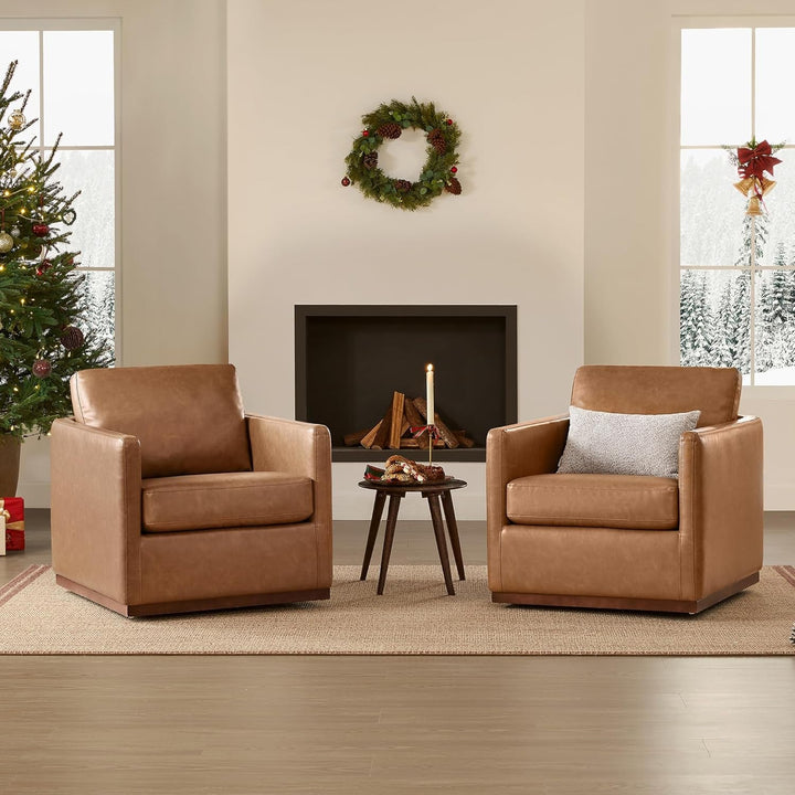 Genuine Leather Swivel Accent Chair Fully Assembled