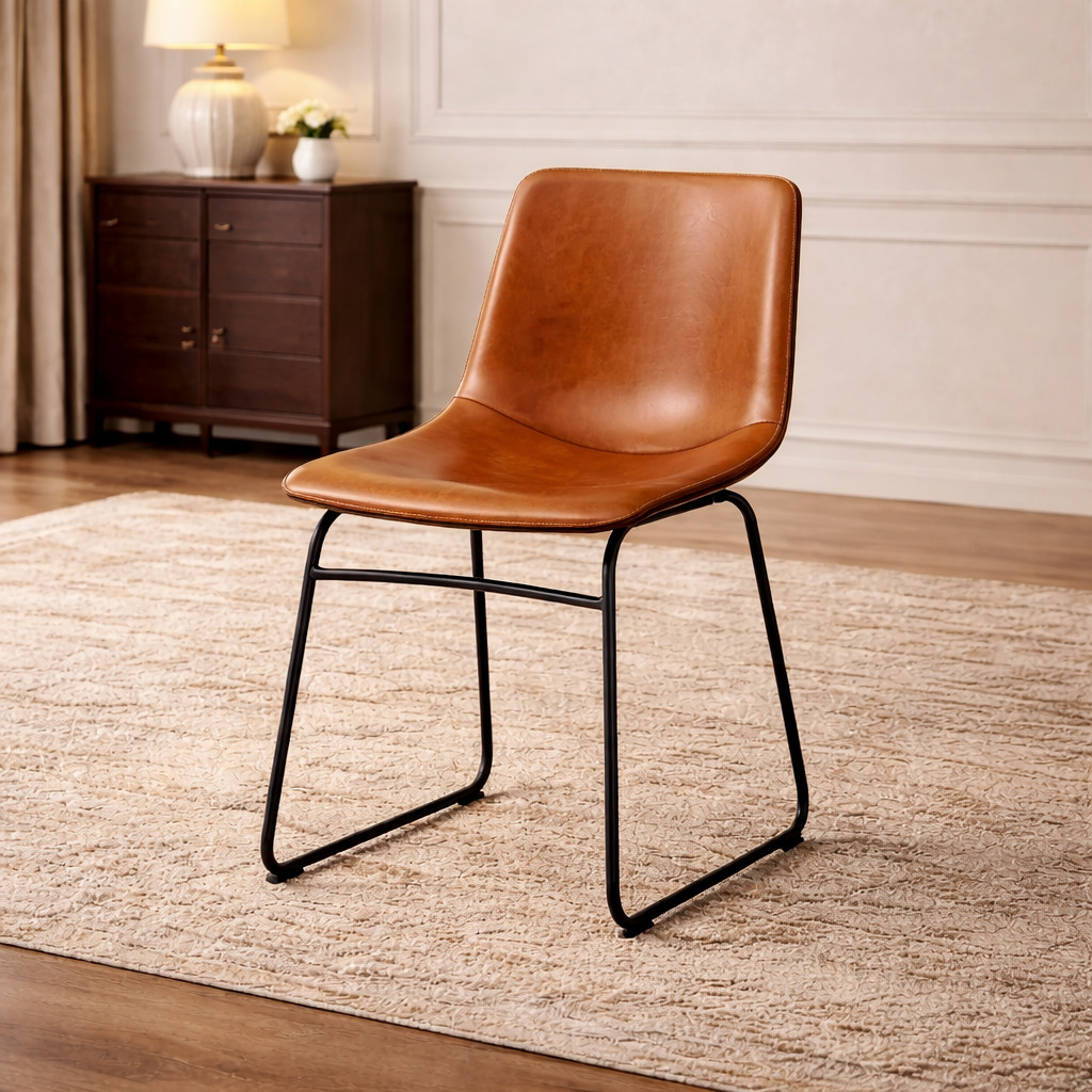 69" Farmhouse Acacia Dining Table Set with 6 Faux Leather Chairs