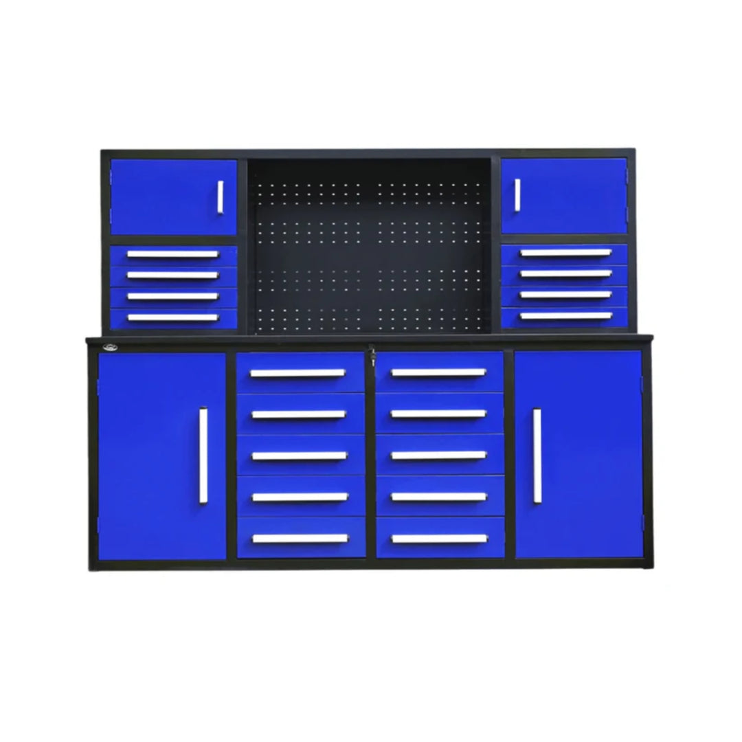 7 ft Garage Workbench Cabinet – 18 Drawers, 4 Cabinets & Pegboard