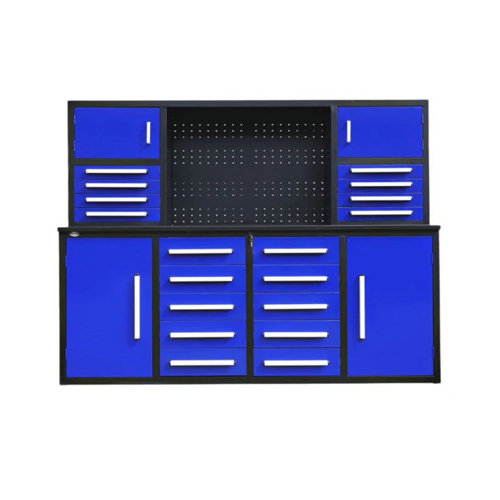 7 ft Garage Workbench Cabinet – 18 Drawers, 4 Cabinets & Pegboard