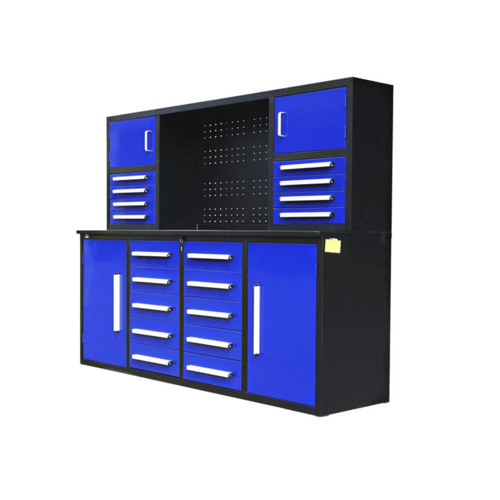 7 ft Garage Workbench Cabinet – 18 Drawers, 4 Cabinets & Pegboard