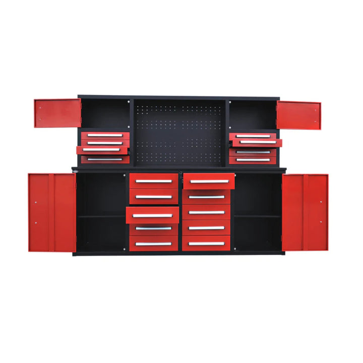 7 ft Garage Workbench Cabinet – 18 Drawers, 4 Cabinets & Pegboard