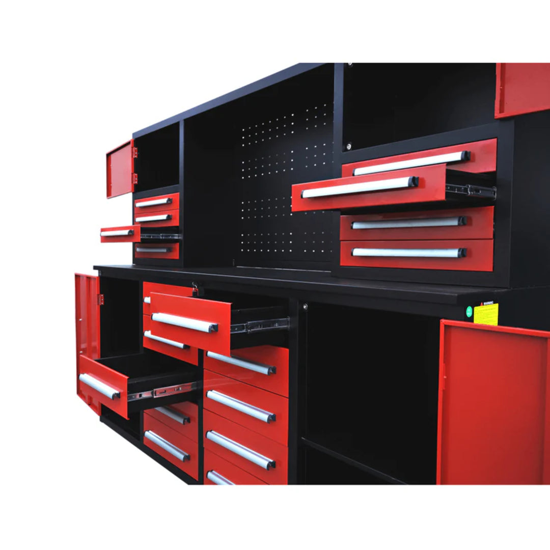 7 ft Garage Workbench Cabinet – 18 Drawers, 4 Cabinets & Pegboard