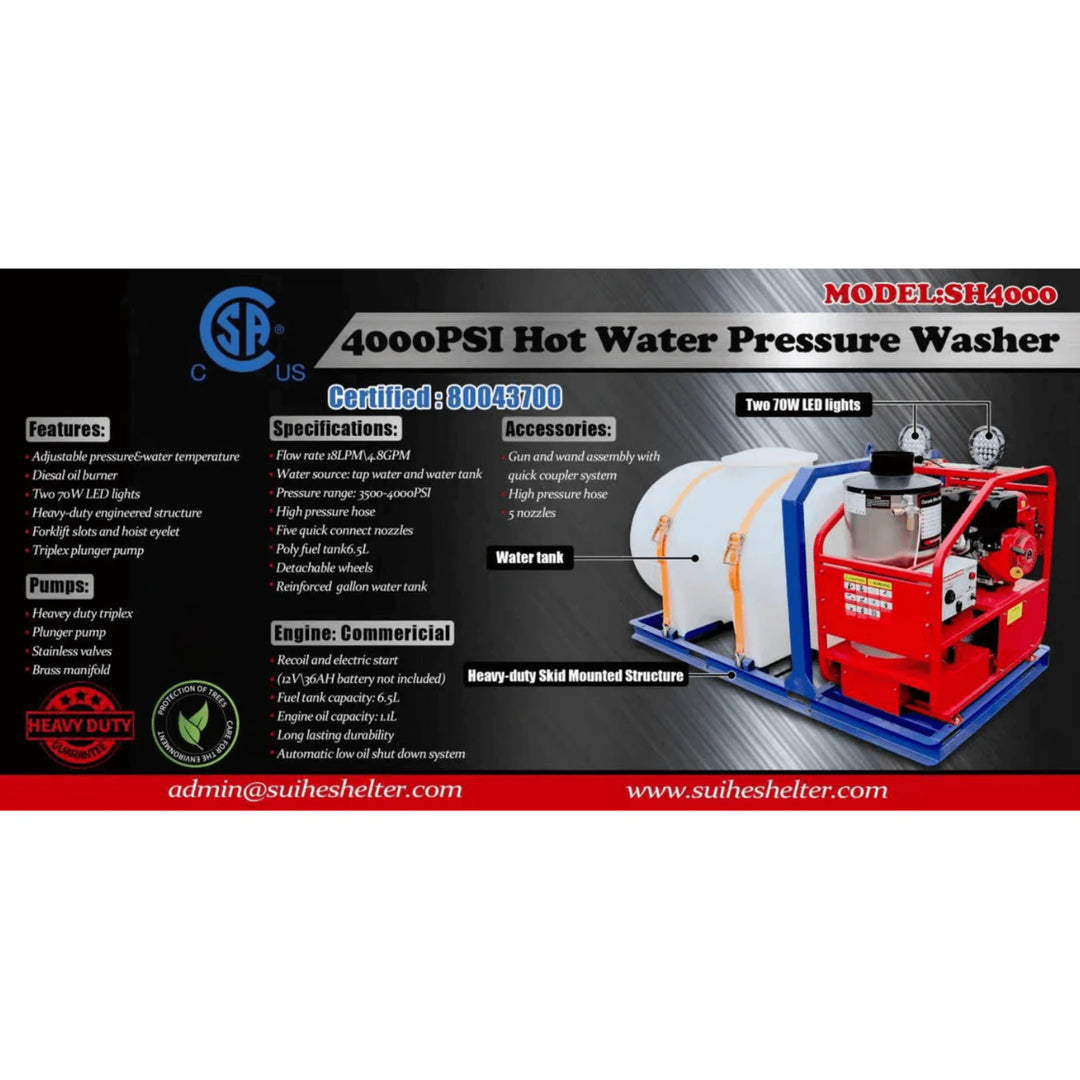 Hot Water Pressure Washer with Diesel-Heated Tank – 4000 PSI