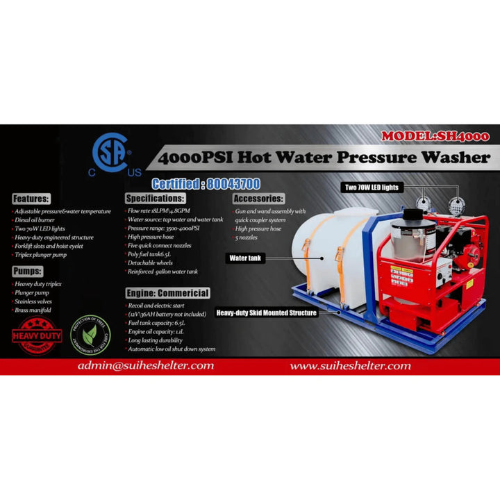 Hot Water Pressure Washer with Diesel-Heated Tank – 4000 PSI