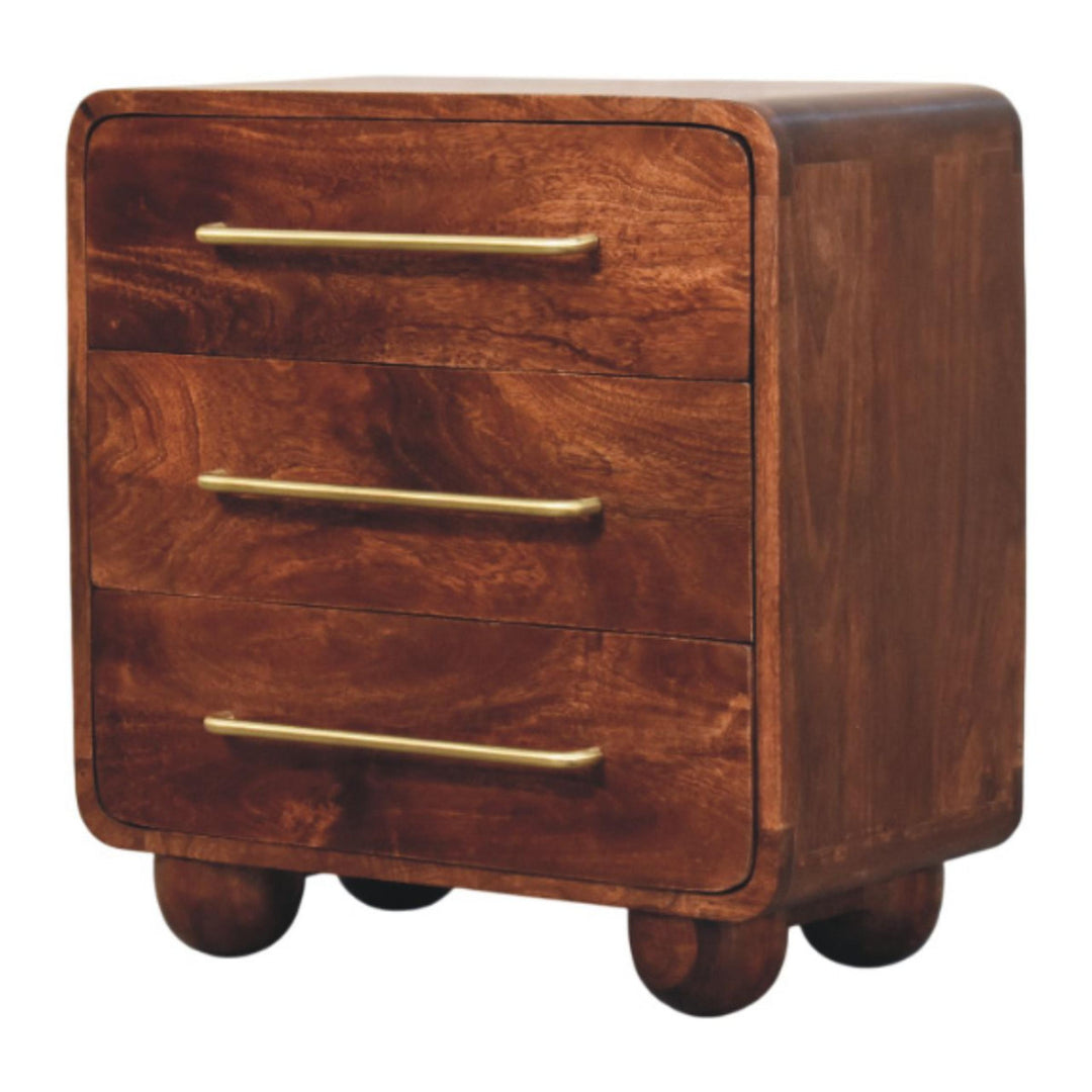 3-Drawer Rounded Mango Wood Chest
