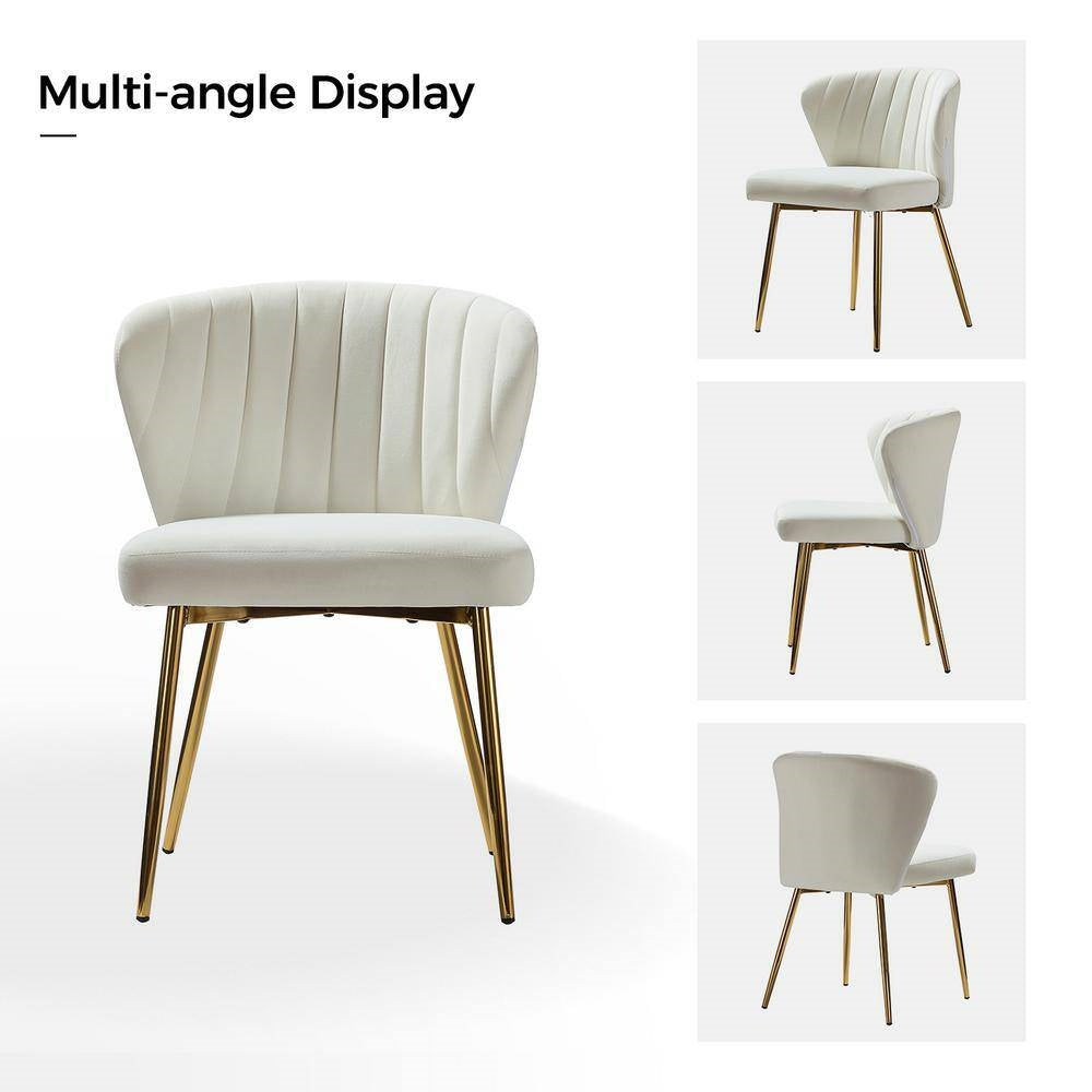 Ivory Velvet Wingback Accent Chair with Gold Legs
