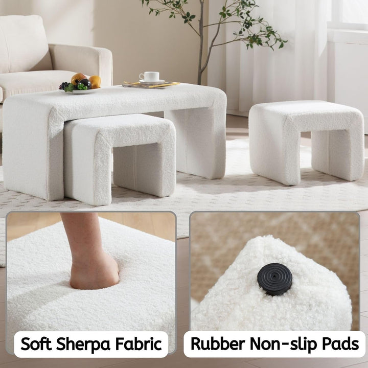 40" White Luxe Velvet Nesting Ottoman Bench