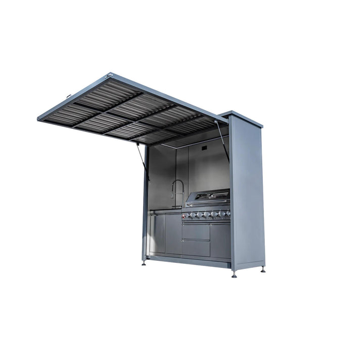 3x7 Outdoor Kitchen Grill Island with Sink & Rotisserie