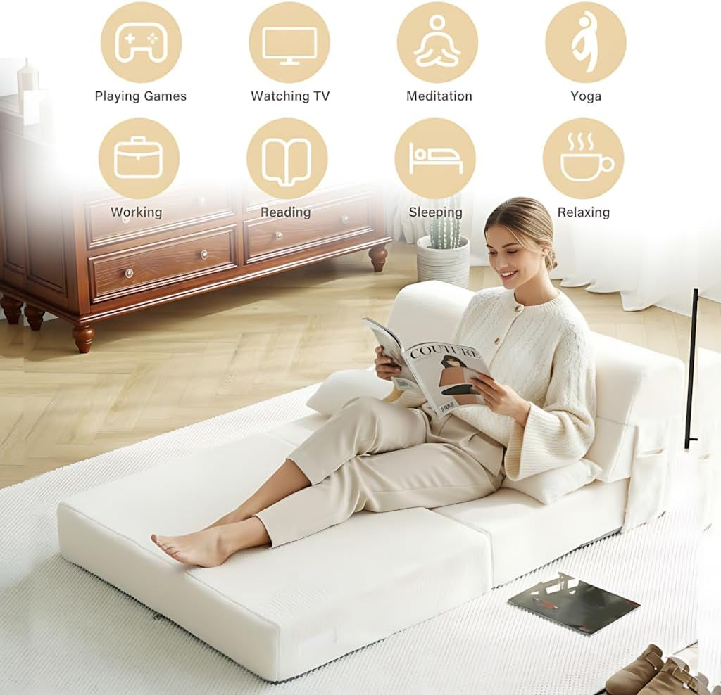 Multifunctional Sleeper Sofa Bed Single Size Beige