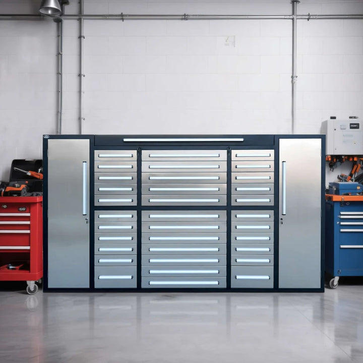 9ft Garage Storage Cabinet – Heavy Duty Workbench with 34 Drawers & 2 Cabinets