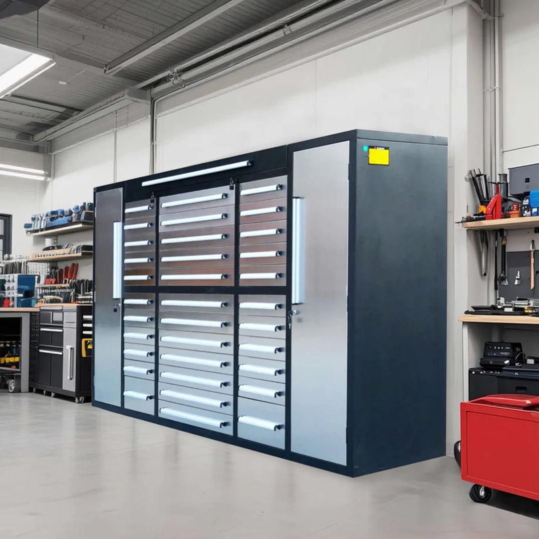 9ft Garage Storage Cabinet – Heavy Duty Workbench with 34 Drawers & 2 Cabinets