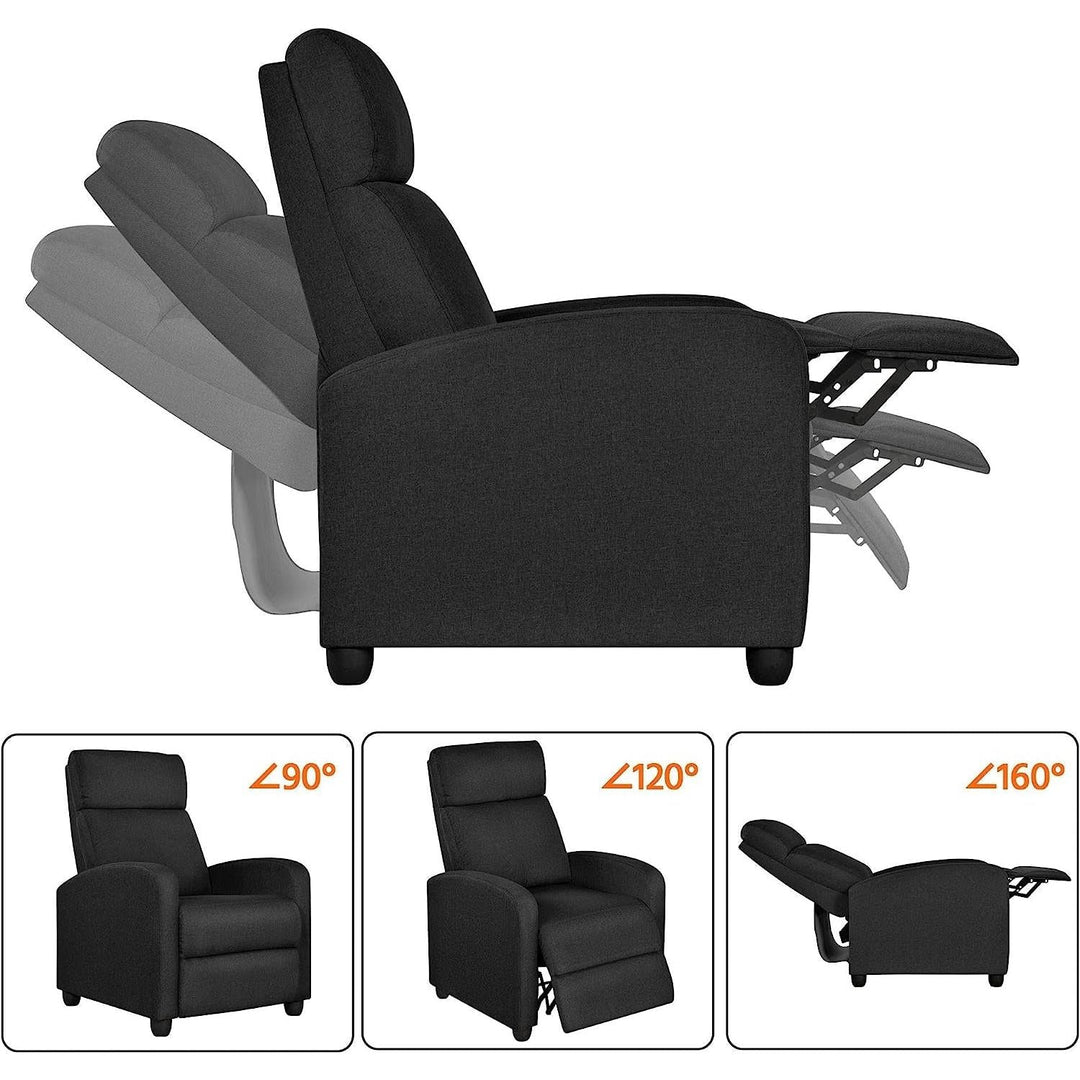 Fabric Push Back Recliner Chair Pocket Spring Matte Black