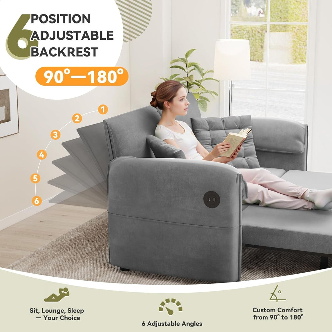 Light Grey Eighty Seven Inch Convertible Sleeper Sofa