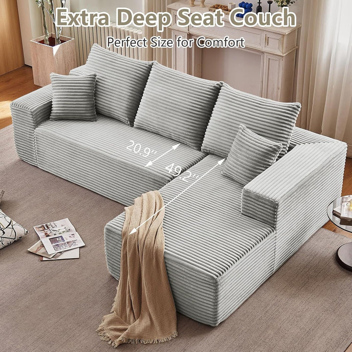 107 Inch Grey Corduroy L Shaped Modular Sleeper Sofa