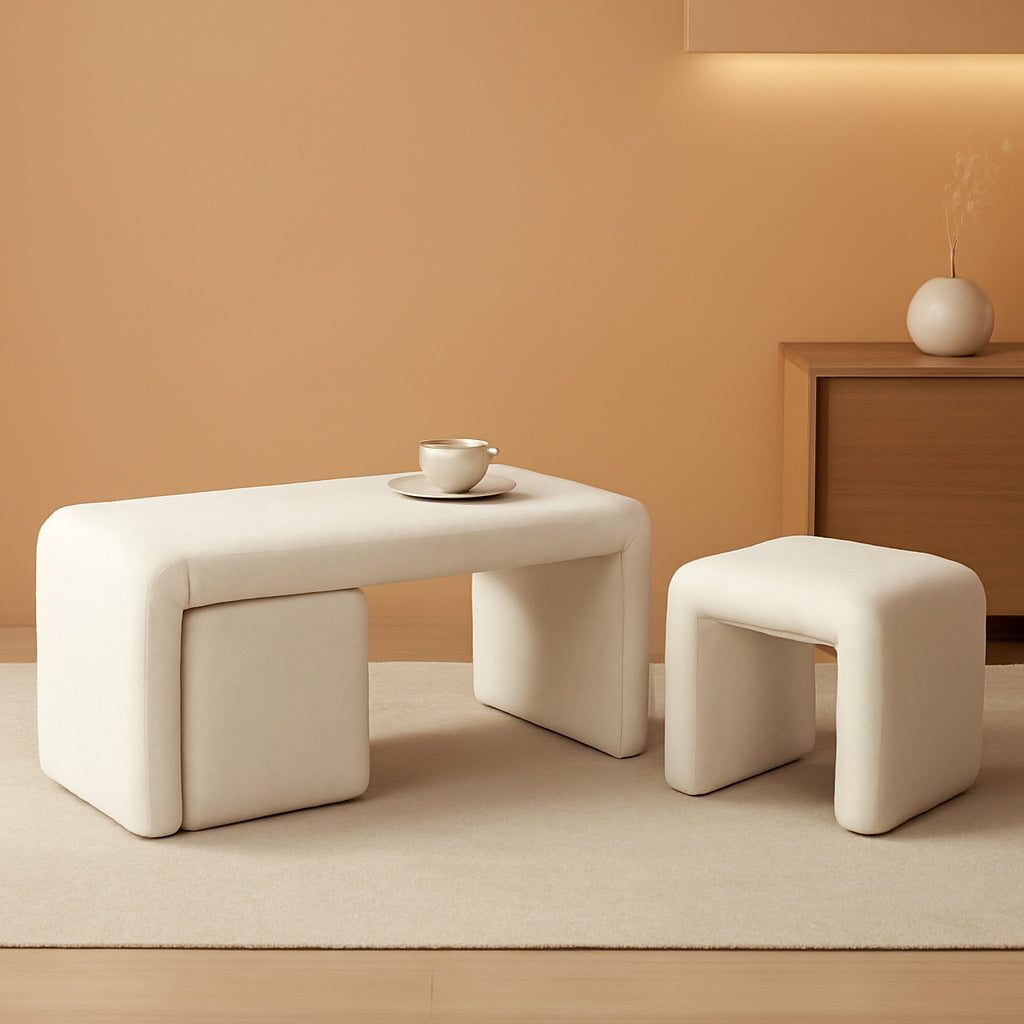 40" White Luxe Velvet Nesting Ottoman Bench